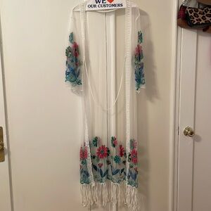 Beautiful floral embroidered sheer mesh kimono